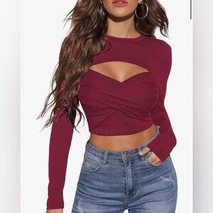 Sexy Burgundy Cutout Crop Top (M)